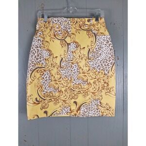 Vintage Moda Spiegel Skirt Sz 10 Yellow Baroque Floral Motif Hollywood Glam NEW‎